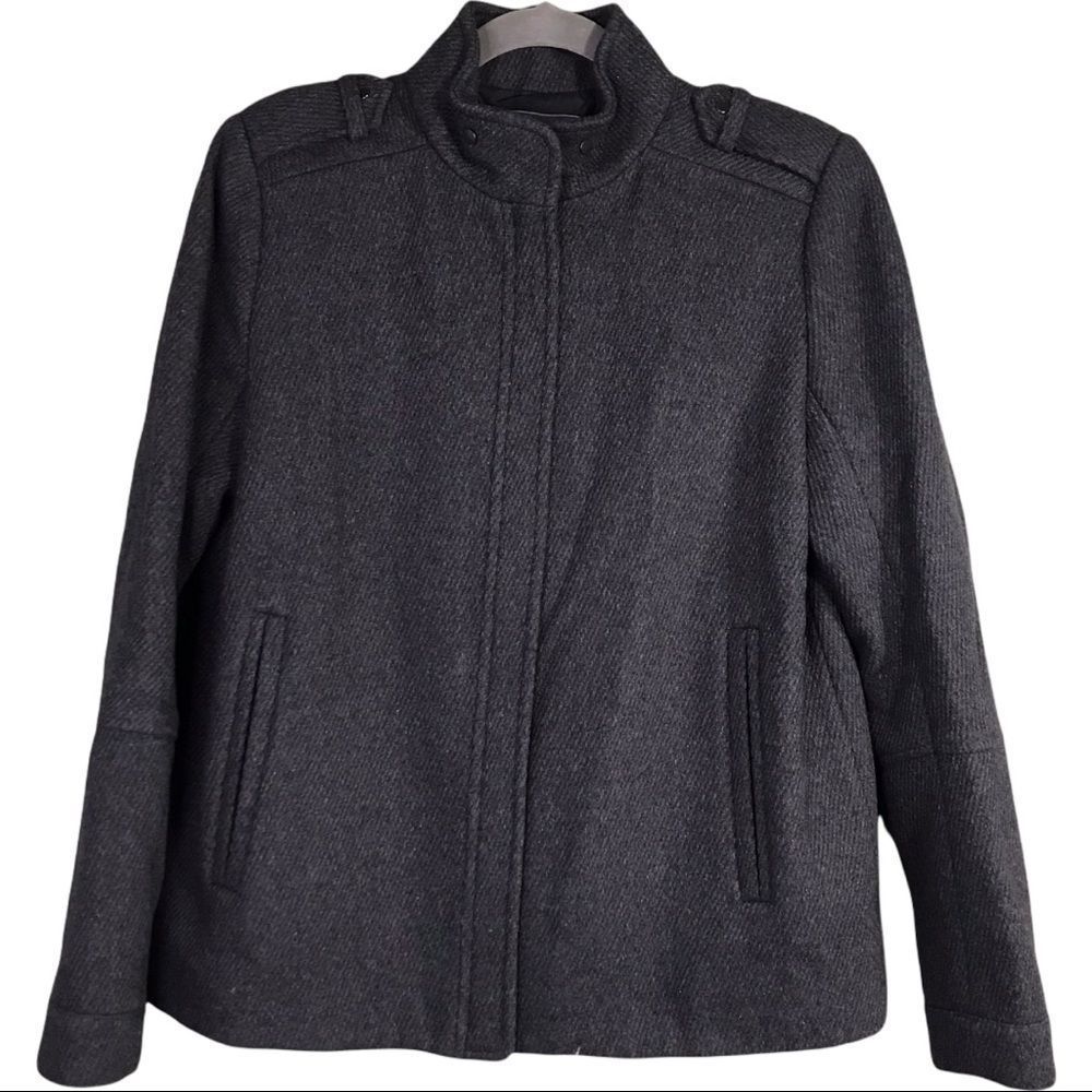 Vince gray wool twill back pleat zip up jacket